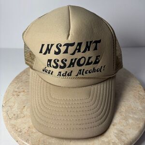 Vintage SnapBack Trucker‎ Hat Instant A**hole Just Add Alcohol Cap Beige Retro